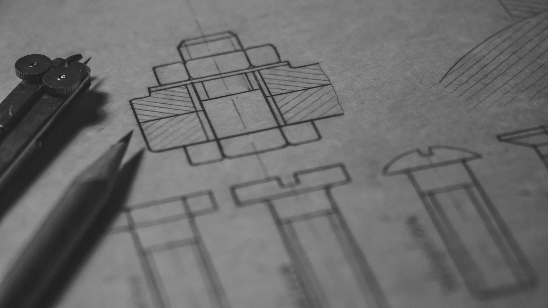 Mechanical engineering drawing of a machined component with section views and dimensions, the source material every EPC bid answer has to trace back to